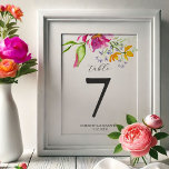 Tarjetas de número de tabla floral de color de agu<br><div class="desc">Estas tarjetas de número de tabla boda tienen flores de color de agua en tonos multicolores de rosa, naranja y lila. Utilice los campos de plantilla para personalizar con los números de tabla, nombres y fecha de boda. Para ver la suite de papel boda correspondiente visite www.zazzle.com/dotellabelle Arte acuarela y...</div>