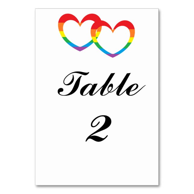Tarjetas de número de tabla "Rainbow Double Hearts (Anverso)