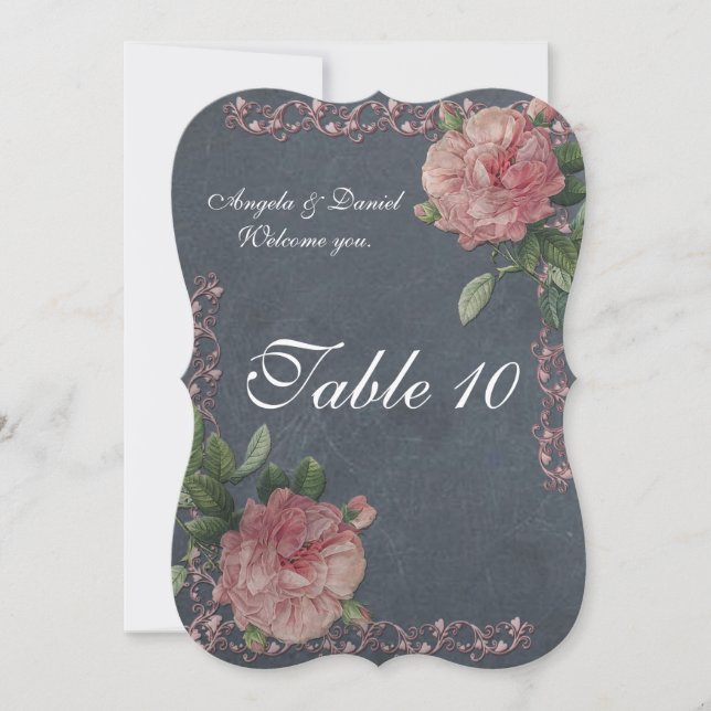 Tarjetas de número de tabla rosas de cosecha en pi (Anverso)