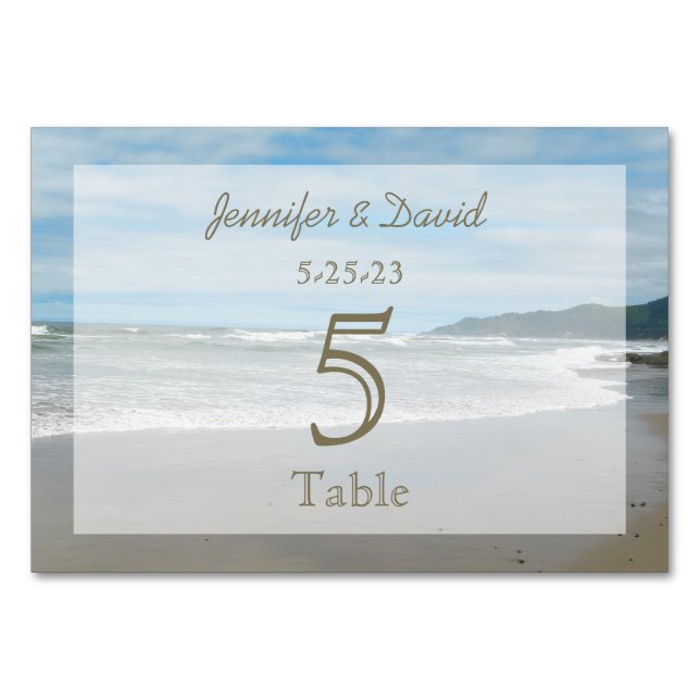 Tarjetas de números de Boda con temas de playa (Anverso)