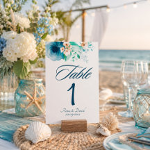 Tarjetas de números de mesa Azure Bloom para boda