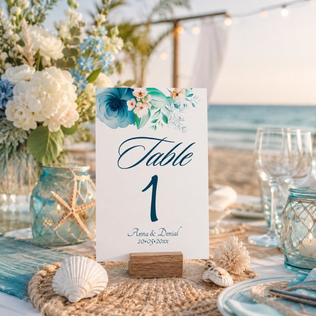 Tarjetas de números de mesa Azure Bloom para boda (Subido por el creador)