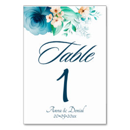Tarjetas de números de mesa Azure Bloom para boda
