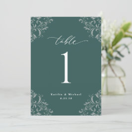 Tarjetas de números de mesa de Boda verde esmerald