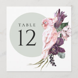 Tarjetas de números de mesa de loro rosa tropical