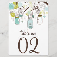 Tarjetas de números de mesa en frascos de Mason az