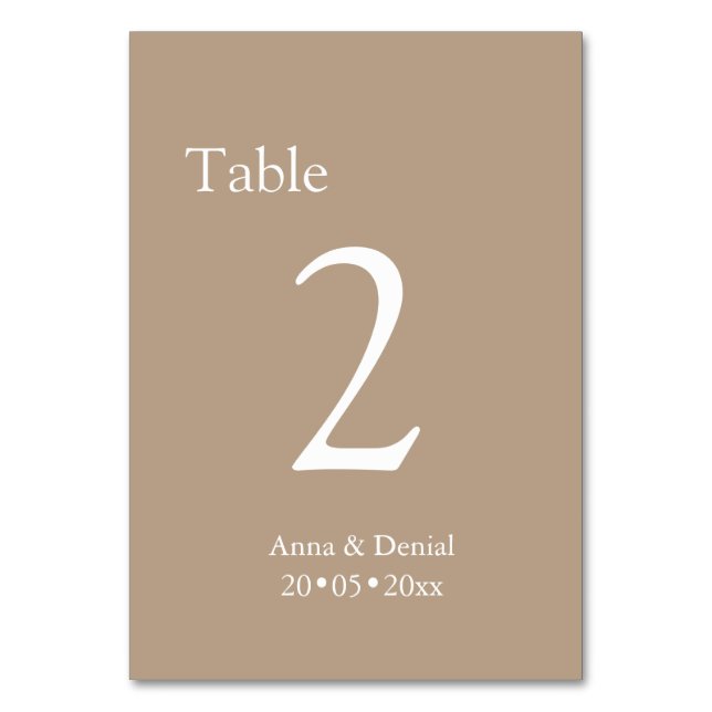 Tarjetas de números de mesa en taupe pálido (Anverso)