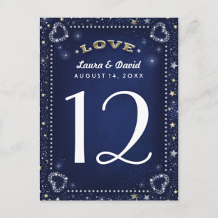 Tarjetas de números de tabla Blue White & Gold Lov