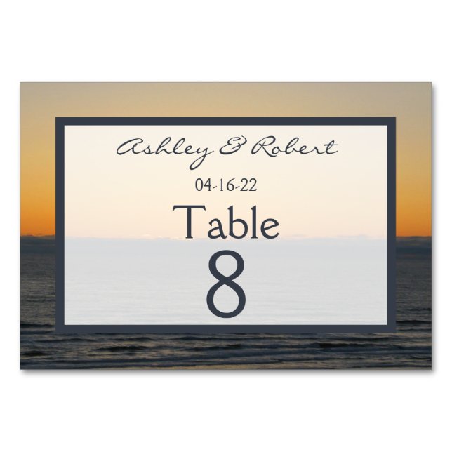 Tarjetas de números de tabla de atardecer de boda (Anverso)