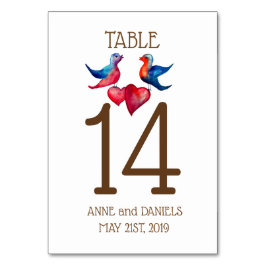 Tarjetas de números de tabla de Aves de Amor