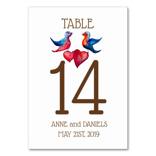 Tarjetas de números de tabla de Aves de Amor (Anverso)