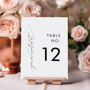 Tarjetas de números de tabla de Boda blanco y negr