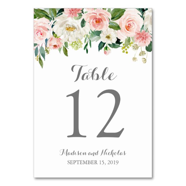 Tarjetas de números de tabla de Boda de flores bla (Anverso)