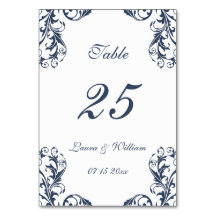 Tarjetas de números de tabla de boda | Diseño Navy