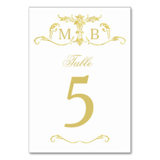 Tarjetas de números de tabla de boda dorado