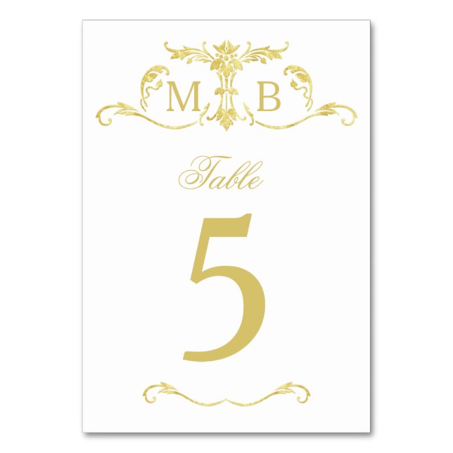 Tarjetas de números de tabla de boda dorado (Anverso)