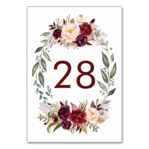 Tarjetas de números de tabla de Boda floral rojo d