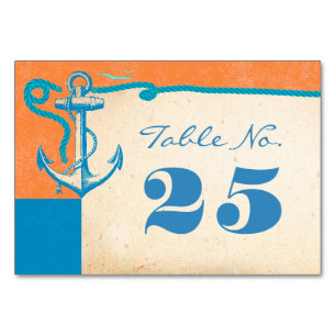 Tarjetas de números de tabla de Boda náutico de an