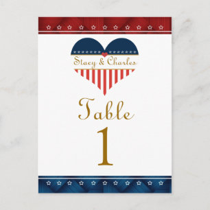 Tarjetas de números de tabla de Boda patriótico de