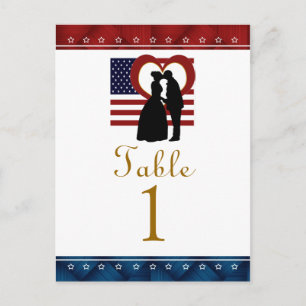 Tarjetas de números de tabla de Boda patriótico de