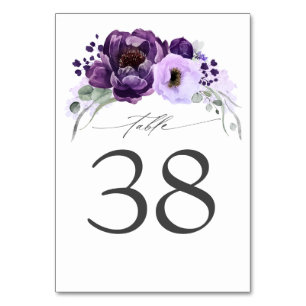 Tarjetas de números de tabla de Boda púrpura de be
