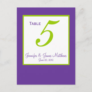 Tarjetas de números de tabla de Boda púrpura verde