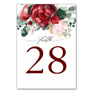 Tarjetas de números de tabla de Boda rojo y rosa d