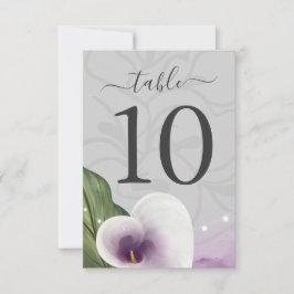 Tarjetas de números de tabla de Boda White Purple 