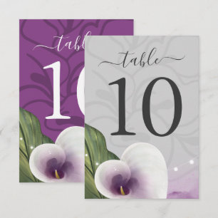 Tarjetas de números de tabla de Boda White Purple
