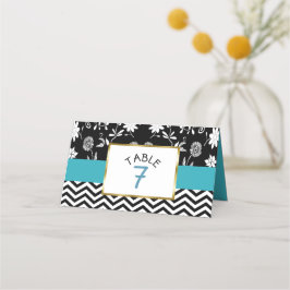 Tarjetas de números de tabla de Bodas negros y azu