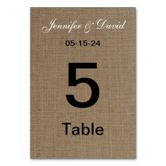 Tarjetas de números de tabla de Burlap Look Boda
