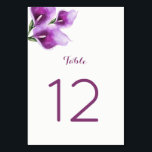 Tarjetas de números de tabla de calla púrpura<br><div class="desc">Estos números de tabla bodas presentan un diseño de lila morada de color agua. La parte delantera y trasera de las tarjetas tienen el mismo diseño. Para realizar el pedido, introduzca el número de tabla y haga clic en "Añadir al carrito" para cada número de tabla. Estas tarjetas de número...</div>