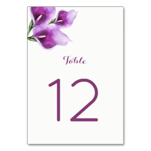 Tarjetas de números de tabla de calla púrpura