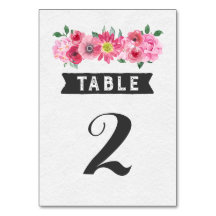 Tarjetas de números de tabla de color de agua rosa