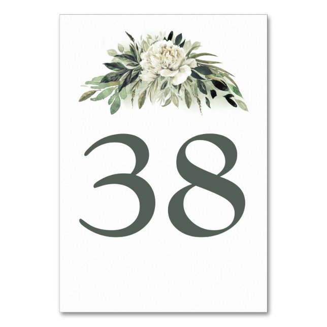 Tarjetas de números de tabla de flores blancas y v (Anverso)