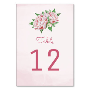 Tarjetas de números de tabla de flores de Peony Ro