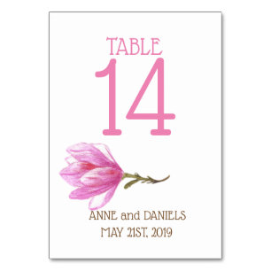 Tarjetas de números de tabla de flores rosadas