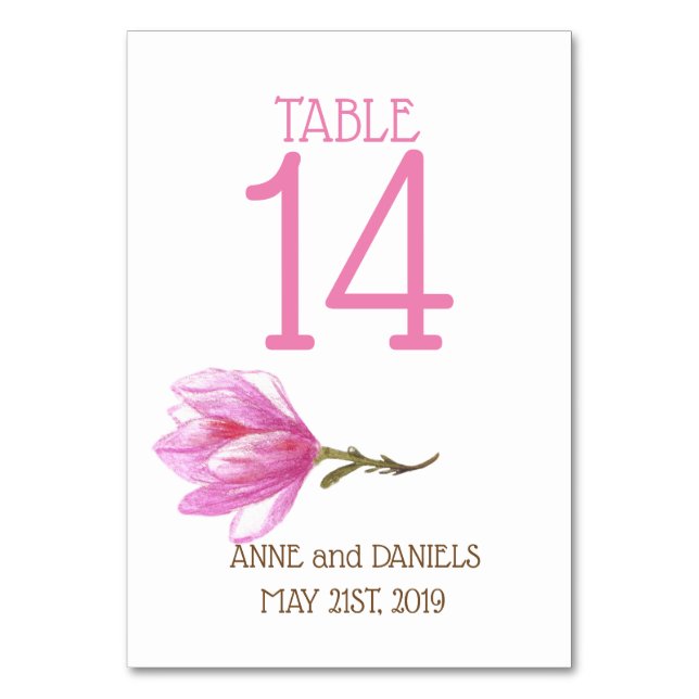 Tarjetas de números de tabla de flores rosadas (Anverso)