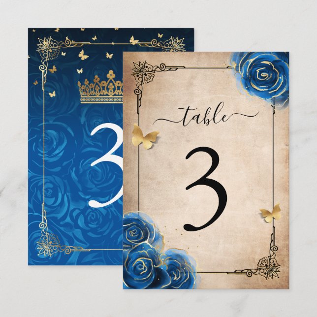 Tarjetas de números de tabla de los Rosas Royal Bl (Anverso / Reverso)