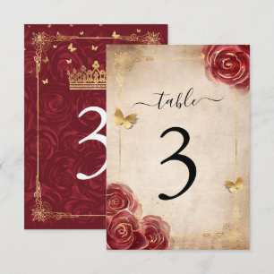 Tarjetas de números de tabla de Rosa de Borgoña y 