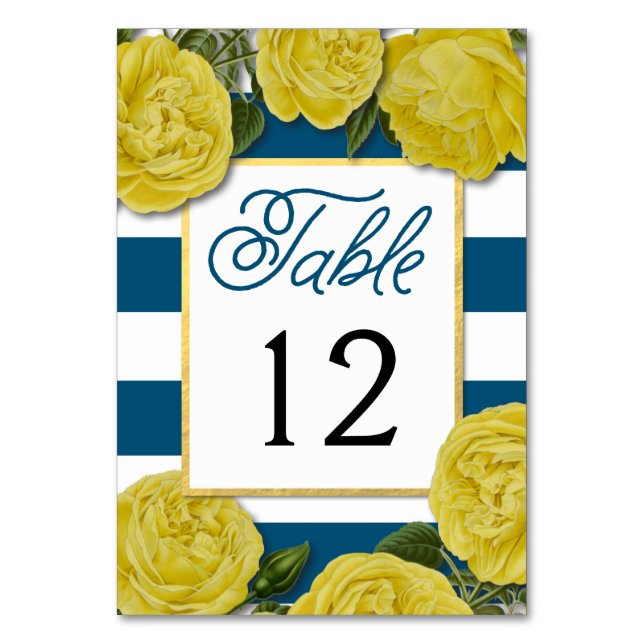 Tarjetas de números de tabla de rosas amarillas (Anverso)