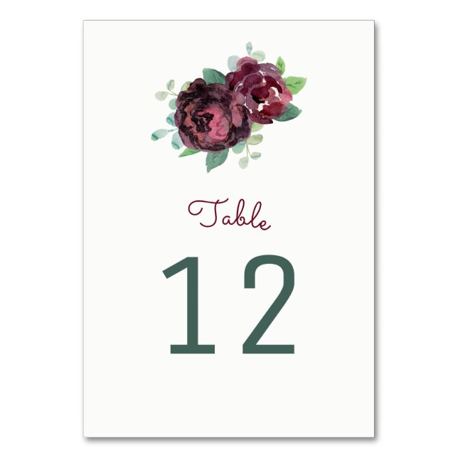 Tarjetas de números de tabla de Rosas de Borgoña (Anverso)