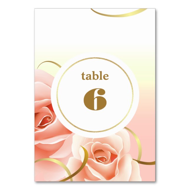 Tarjetas de números de tabla de rosas elegantes (Anverso)
