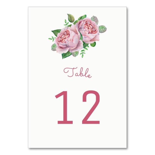 Tarjetas de números de tabla de rosas rosadas (Anverso)
