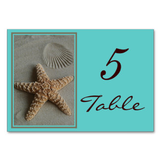 Tarjetas de números de tabla de temas de playa Bod