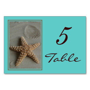 Tarjetas de números de tabla de temas de playa Bod