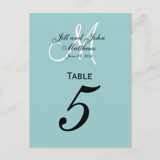 Tarjetas de números de tabla del Boda azul monogra