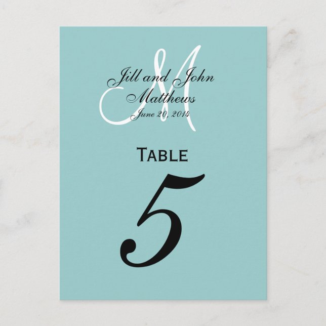Tarjetas de números de tabla del Boda azul monogra (Anverso)