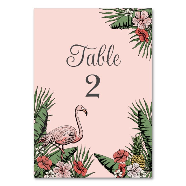 Tarjetas de números de tabla Luau de Flamingo rosa (Anverso)
