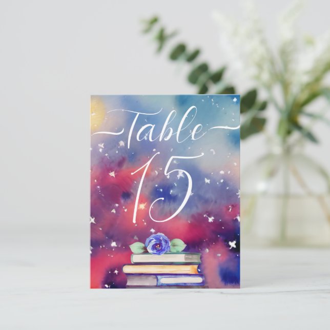 Tarjetas de números de tabla púrpura y rosa para a (Anverso de pie)